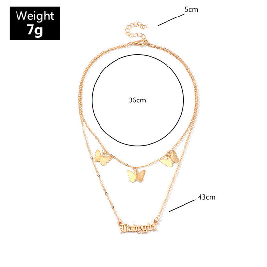 925 sterling silver butterfly double-layer customizable necklace - onlyone
