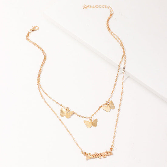 925 sterling silver butterfly double-layer customizable necklace - onlyone