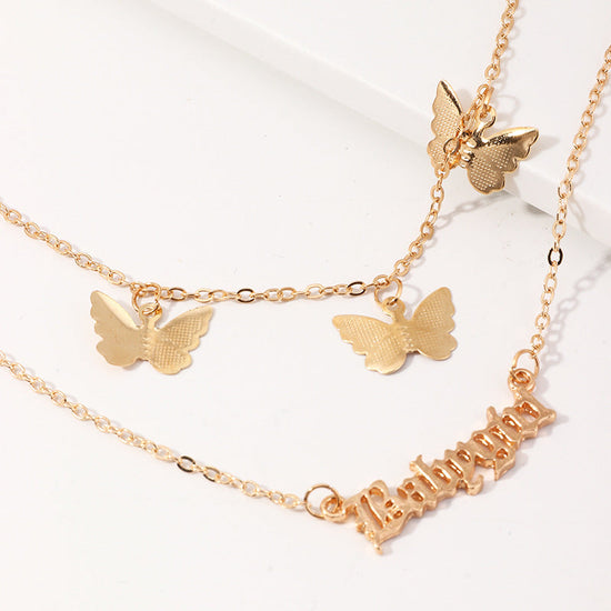 925 sterling silver butterfly double-layer customizable necklace - onlyone