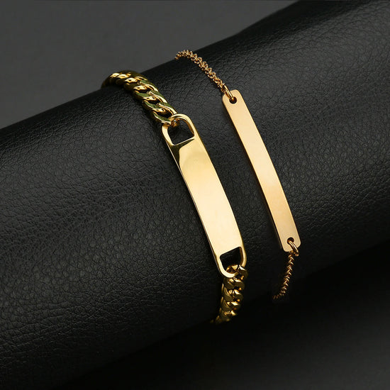 925 Sterling Silver Customized Engraving Nameplate Couple Bracelet Set - onlyone