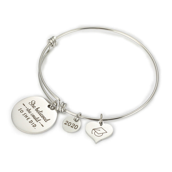 2020 Inspirational Graduation Bracelet with Graduation Grad Cap She Believed She Could So She Did - onlyone