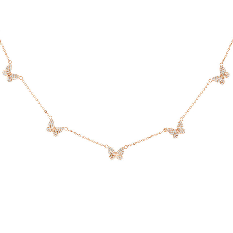 925 Sterling Silver Tiny Diamond Butterfly Necklace - onlyone
