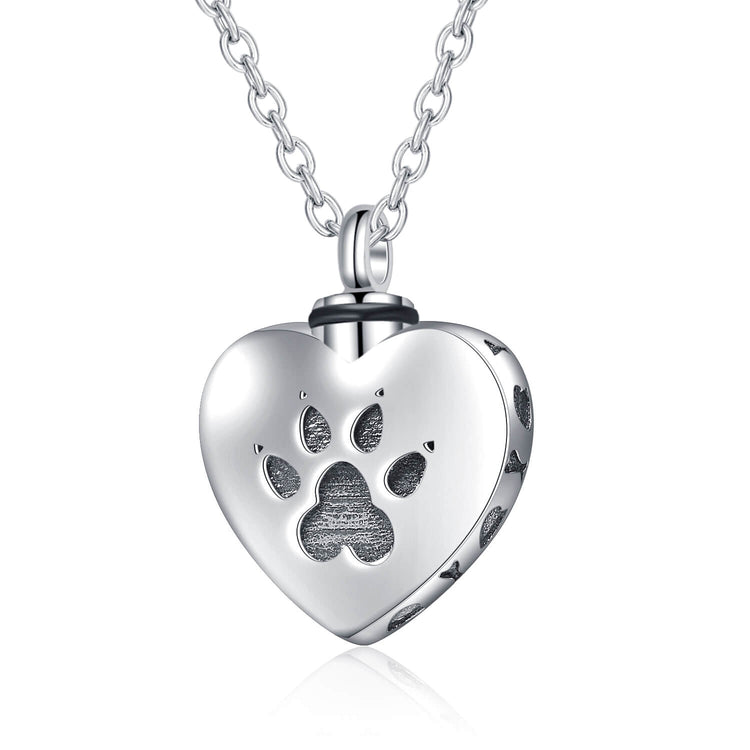 925 Sterling Silver Heart Urn Necklaces Pet Dog Paw Print Cremation Necklace - onlyone
