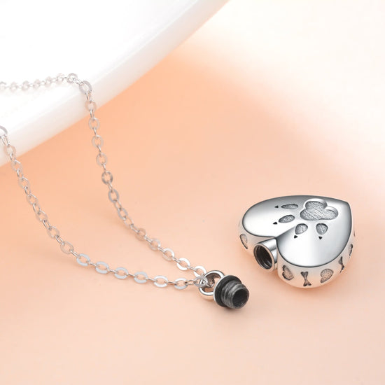 925 Sterling Silver Heart Urn Necklaces Pet Dog Paw Print Cremation Necklace - onlyone