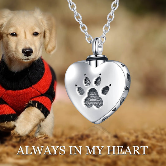 925 Sterling Silver Heart Urn Necklaces Pet Dog Paw Print Cremation Necklace - onlyone