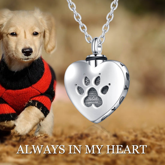 925 Sterling Silver Heart Urn Necklaces Pet Dog Paw Print Cremation Necklace - onlyone