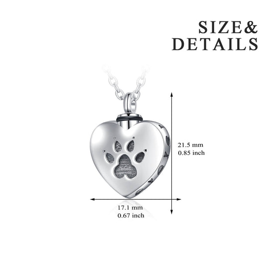 925 Sterling Silver Heart Urn Necklaces Pet Dog Paw Print Cremation Necklace - onlyone