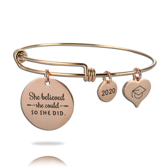 2020 Inspirational Graduation Bracelet with Graduation Grad Cap She Believed She Could So She Did - onlyone