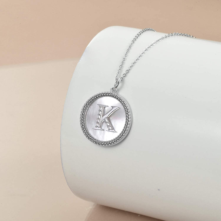925 Sterling Silver Mother Of Pearl Initial Necklace
