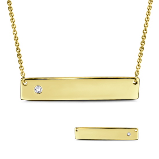 925 Sterling Silver Diamond Engraved Bar Name Necklace Nameplate Necklace - onlyone