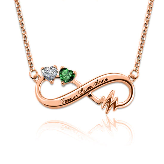 925 Sterling Silver Infinity Birthstone Heartbeat Name Necklace Nameplate Necklace - onlyone