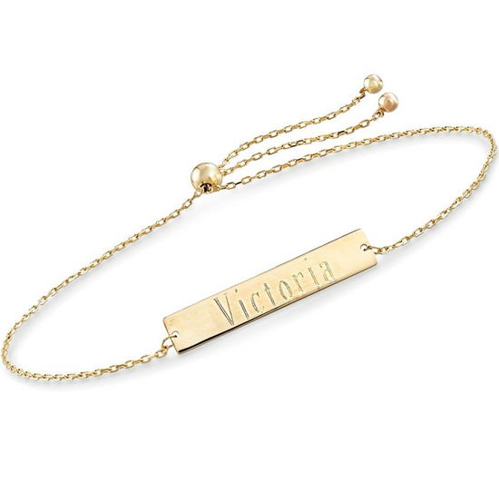 14K Gold Personalized Name Bar Bracelet Length Adjustable 6" - 7" - onlyone