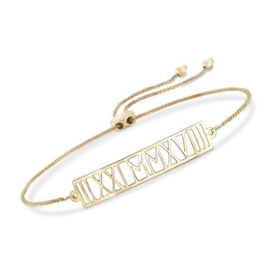 14K Gold Personalized Roman Numeral Date Bracelet Length Adjustable 6" - 7" - onlyone