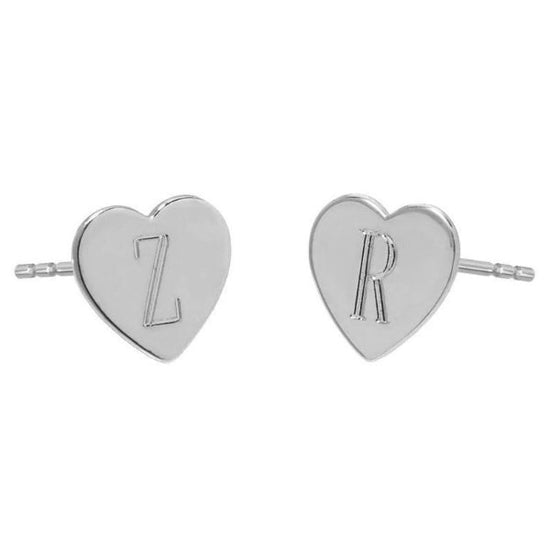 925 Sterling Silver Personalized Engraved Hearts Stud Earrings - onlyone