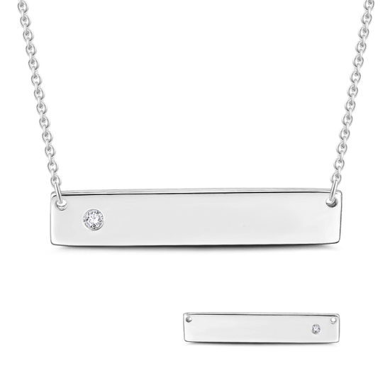 925 Sterling Silver Diamond Engraved Bar Name Necklace Nameplate Necklace - onlyone