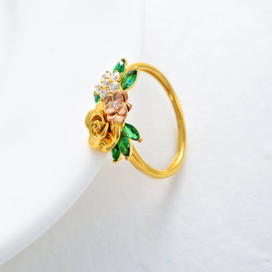 10K Gold Two-tone Moissanite Rose Rings with 5A Grade Cubic Zirconia