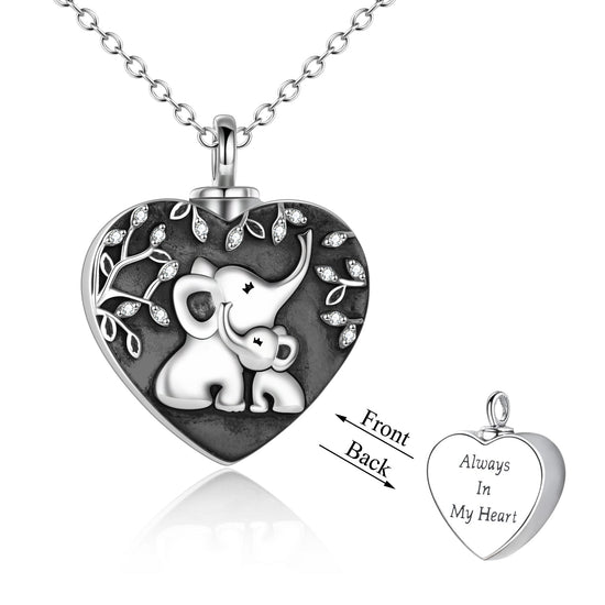 925 Sterling Silver Elephant Heart Urn Necklace for Ashes Cremation Jewelry for Ashes - onlyone