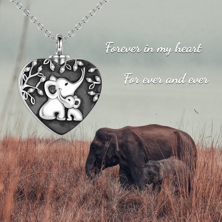 925 Sterling Silver Elephant Heart Urn Necklace for Ashes Cremation Jewelry for Ashes - onlyone