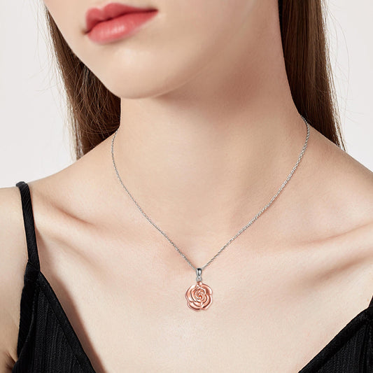 925 Sterling Silver Custom Round Photo Rose Flower Locket Necklace