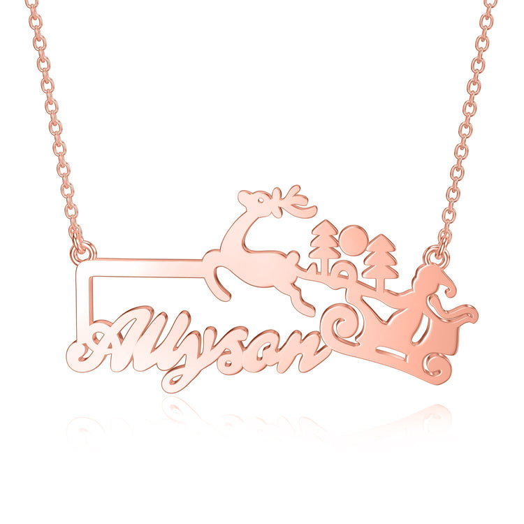 925 Sterling Silver Reindeer Carriage Name Necklace