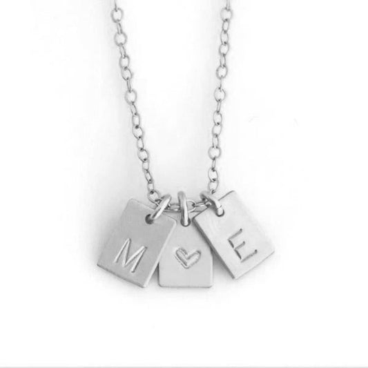 925 Sterling Silver Three Rectangle Initial Engraved Necklace, Gift For Her