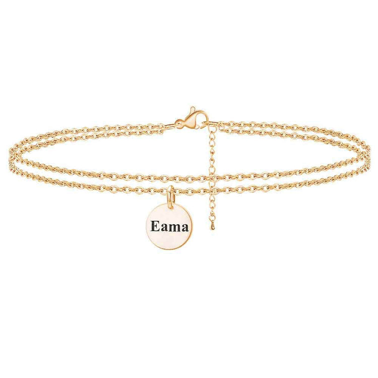 925 Sterling Silver Personalized Name Disc Double Layers Anklet Bracelet