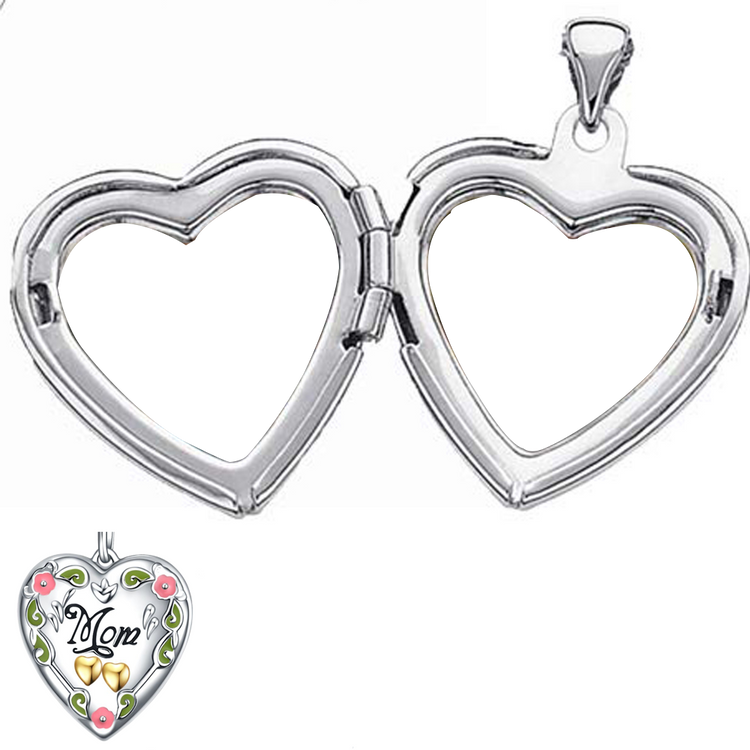 925 Sterling Silver Mother's Love Heart Photo Locket Necklaces
