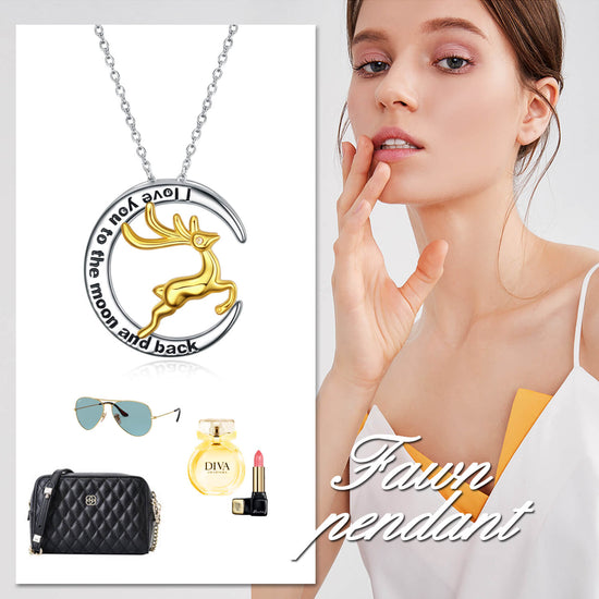 925 Sterling Silver Lucky Deer Pendant Necklace I Love You To The Moon And Back Christmas Gifts - onlyone