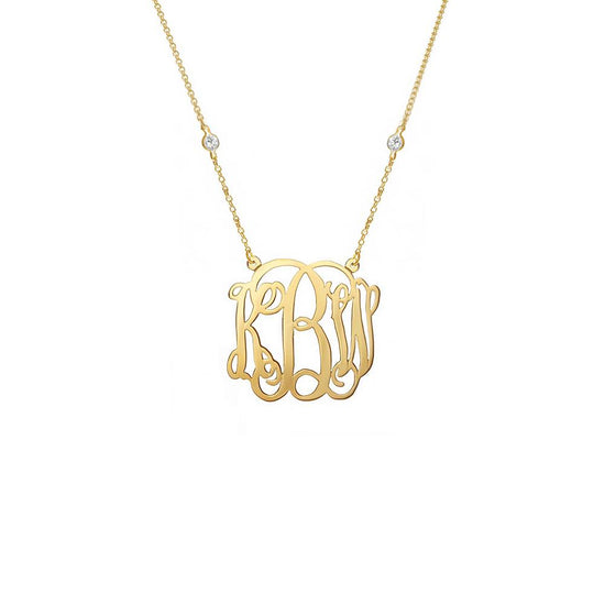 925 Sterling Silver Initial Monogram Necklace - onlyone