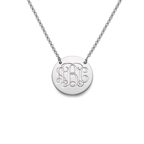 925 Sterling Silver Engraved Coin Initial Necklace - onlyone