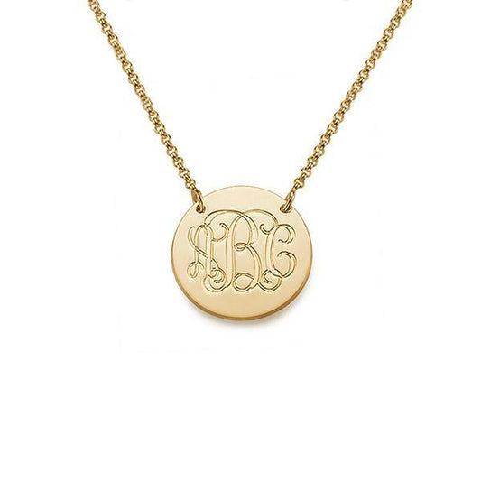 925 Sterling Silver Engraved Coin Initial Necklace - onlyone