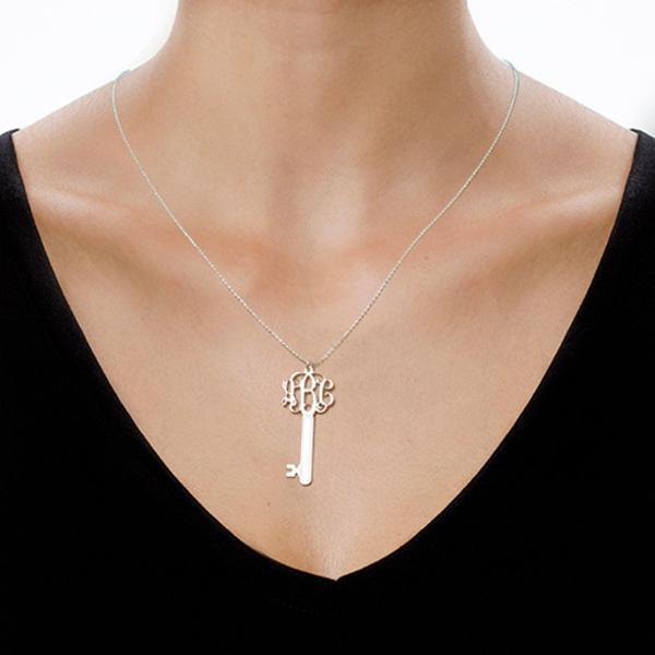 925 Sterling Silver Initial Key Monogram Necklace  Gift For Girlfriend Gift For Her - onlyone