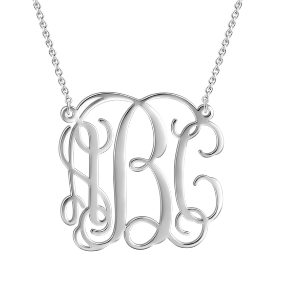 925 Sterling Silver Initial Monogram Necklace - onlyone
