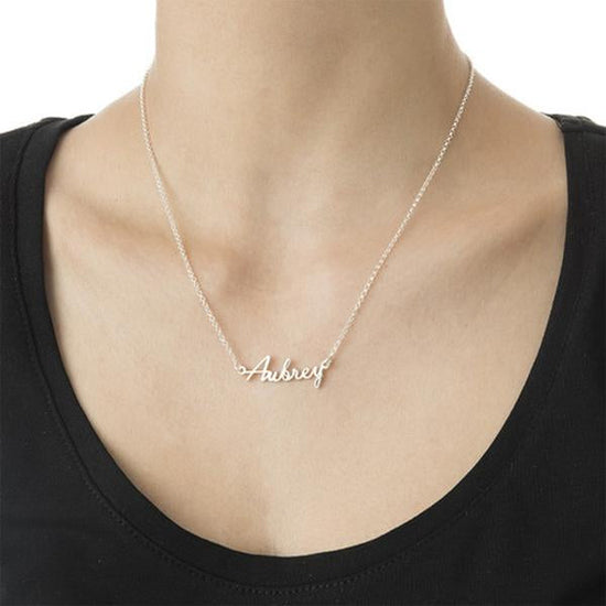 925 Sterling Silver Custom Script Name Necklace Nameplate Necklace - onlyone