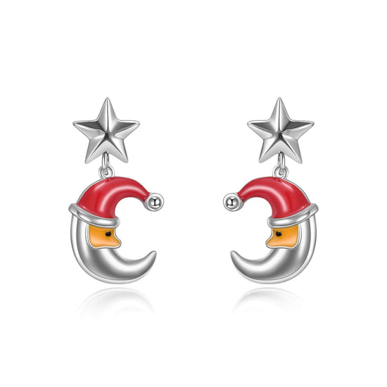 925 Sterling Silver Moon Star Stud Earrings Gift For Girl - onlyone