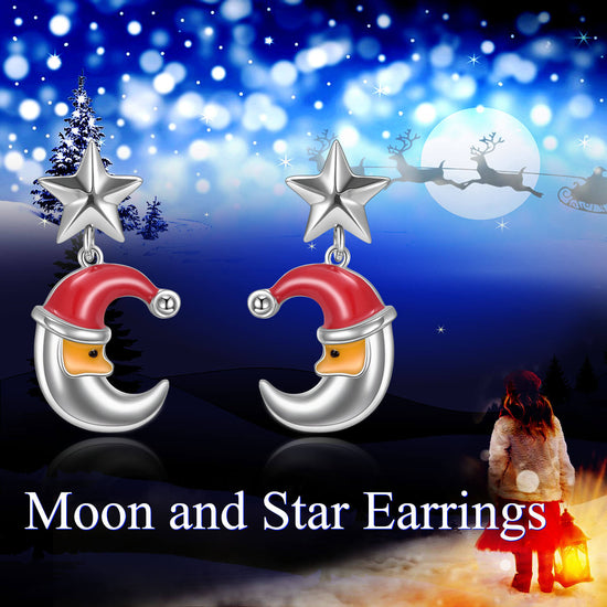 925 Sterling Silver Moon Star Stud Earrings Gift For Girl - onlyone