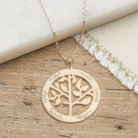 925 Sterling Silver Engraved Circle Life Tree Family Tree Name