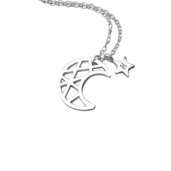 925 Sterling Silver Moon Star Engraved Initial Necklace - onlyone