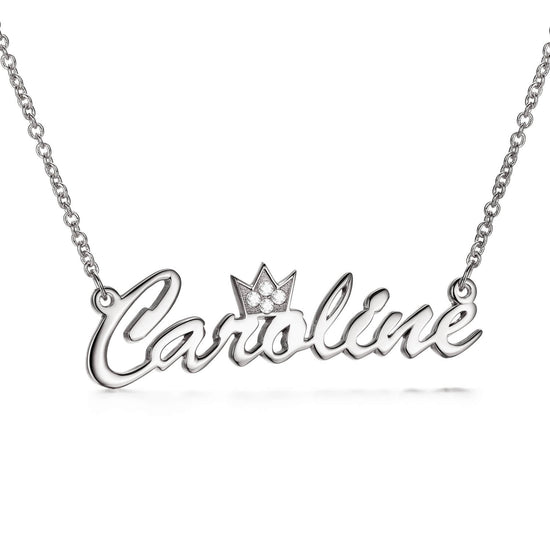 925 Sterling Silver Name Necklace With A Crown On The Top Nameplated Necklace - onlyone