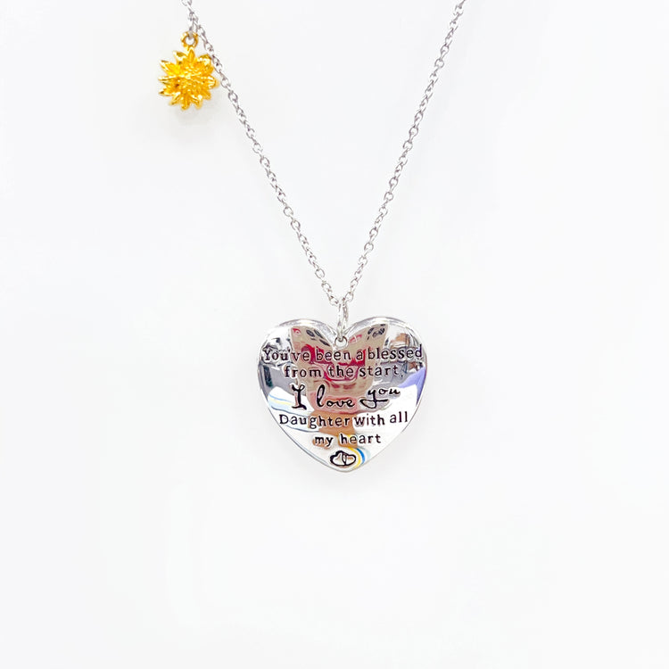 I Love You Daughter Heart Shaped Sunflower Necklace