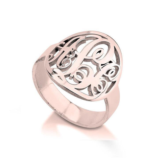 925 Sterling Silver Personalized Cutout Framed Monogram Ring - onlyone