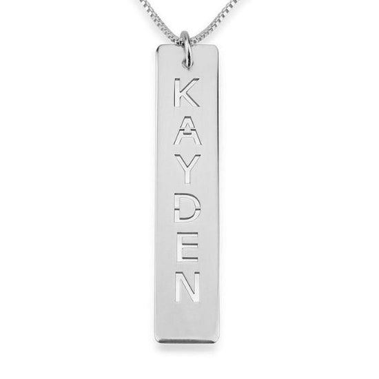 925 Sterling Silver Cut Out Engraved Vertical Bar Name Necklace Nameplate Necklace - onlyone