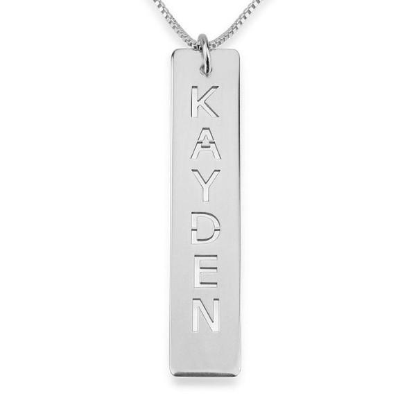 925 Sterling Silver Cut Out Engraved Vertical Bar Name Necklace Nameplate Necklace - onlyone