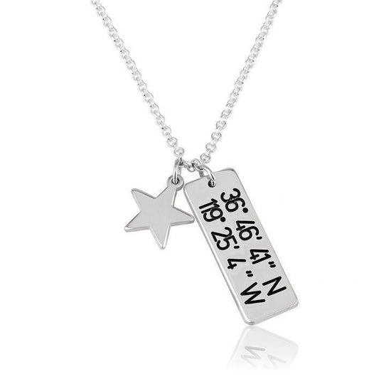 925 Sterling Silver Engraved Vertical Bar Coordinate Necklace Custom Latitude and Longitude Necklace - onlyone