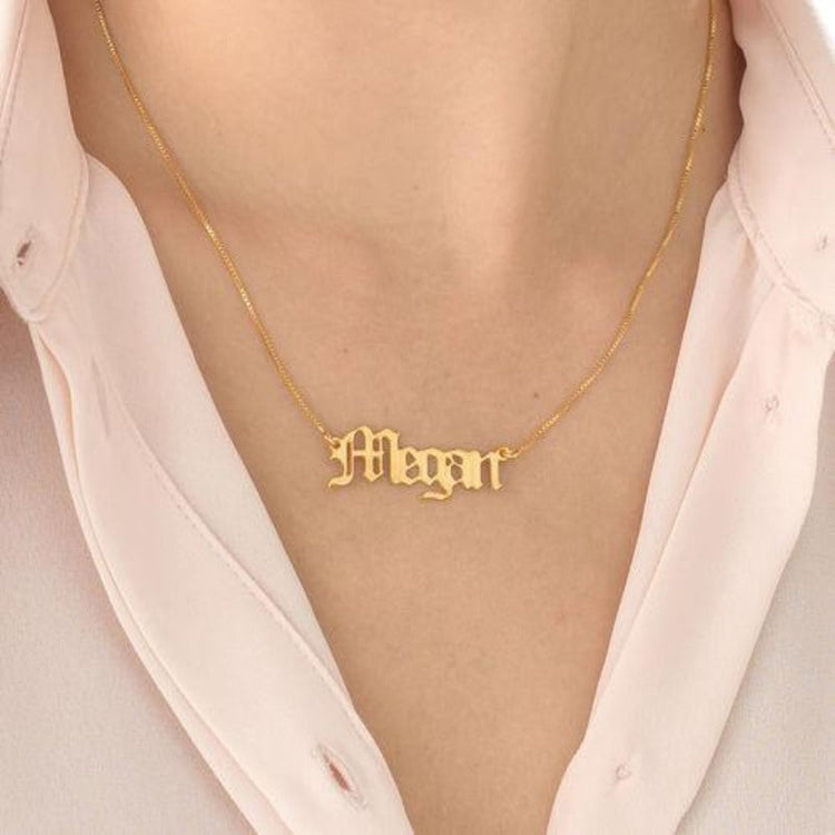 925 Sterling Silver Old English Name Necklace Nameplate Necklace