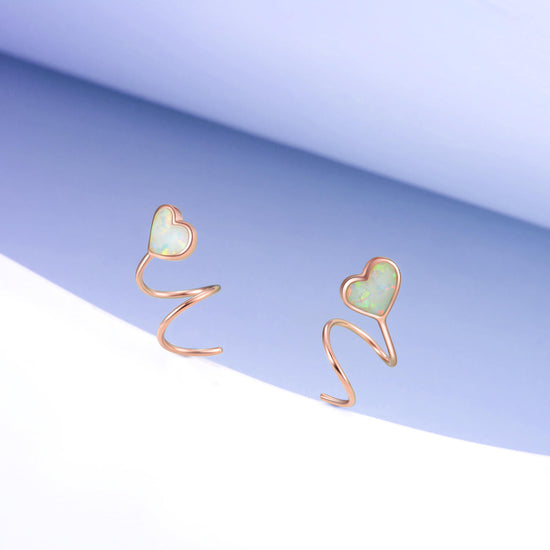 925 Sterling Silver Opal Heart Crawler Earrings Wrap Earrings - onlyone