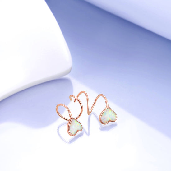 925 Sterling Silver Opal Heart Crawler Earrings Wrap Earrings - onlyone