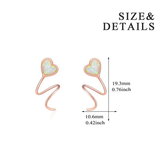 925 Sterling Silver Opal Heart Crawler Earrings Wrap Earrings - onlyone