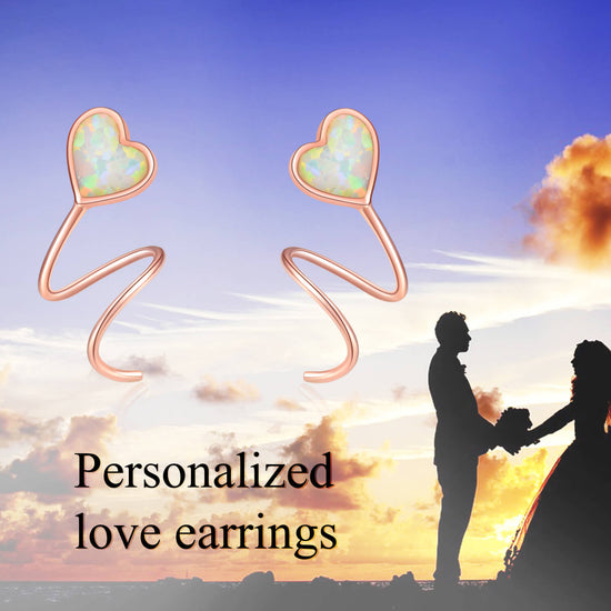 925 Sterling Silver Opal Heart Crawler Earrings Wrap Earrings - onlyone