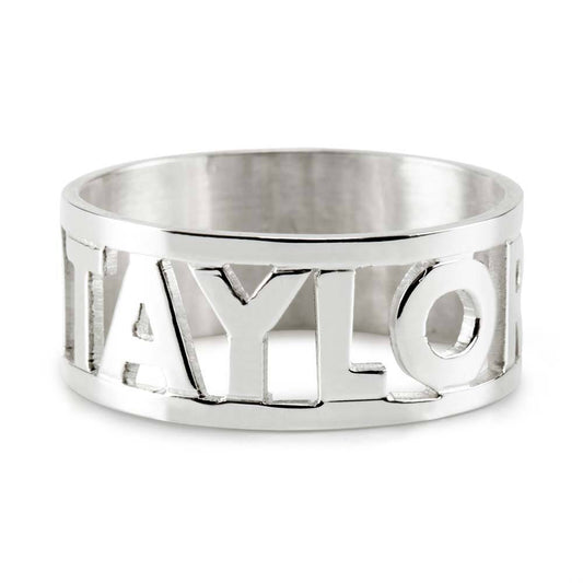 925 Sterling Silver Personalized Cut Out Name Ring Nameplate Ring - onlyone